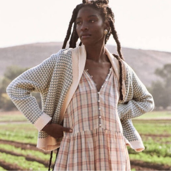 THE GREAT. The Minicheck Lodge Cardigan in Morning Sky - Picture 2 of 13